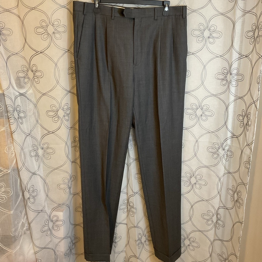 Men's Ralph Lauren Gray Pleaded Front Cuffed 100%‎ Wool Gray Slacks Size 36 X 34